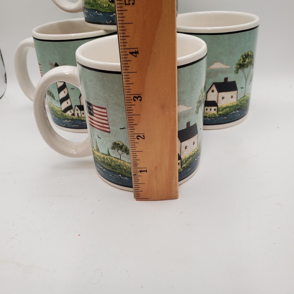 Warren Kimble Sakura Coastal Breeze Lighthouse Mugs Set of 4 Nautical 1998 - Picture 9 of 9